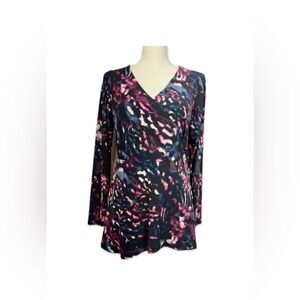 Torrid size 0 Multicolor Faux Wrap Peplum Blouse Women’s Size L Long Sleeve